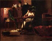 托马斯波洛克安舒茨 - Woman Writing at a Table